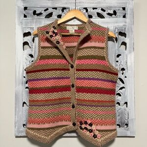 Susan Bristol Vintage Pink/Tan Knit Lambswool Stripe Sweater Vest Size L